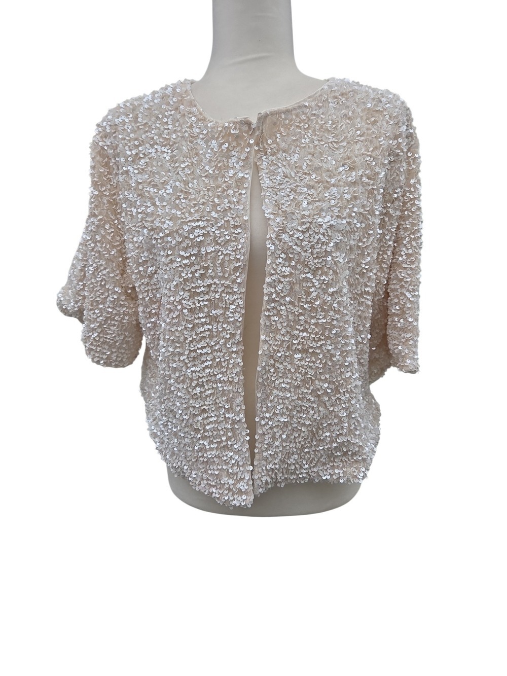 Nwt H&M Cream Short Sleeve Sequin Party Flashy Festive Cardigan L